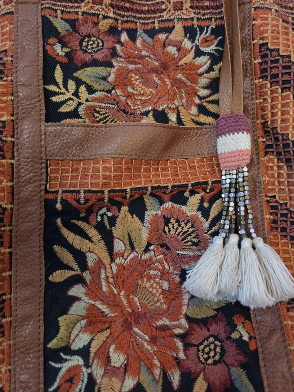 Johnny Was - Bohemian Embroidered Tote Bag in Burnt Orange - Picture 2 of 7